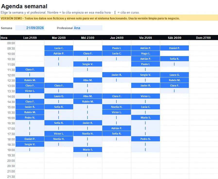 Captura real de Agenda y Reservas