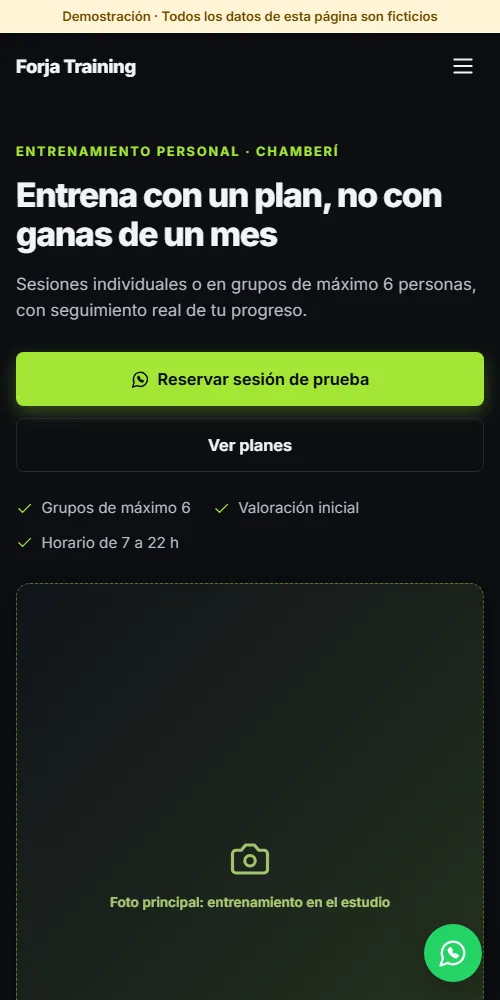 Captura real del Lead Page Starter en móvil